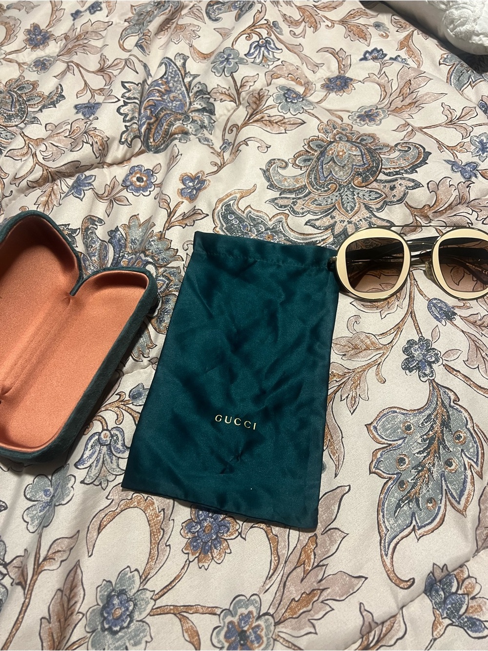 Gucci Sunglasses with Cream Frames and Gradient Lenses, Deep Teal Pouch